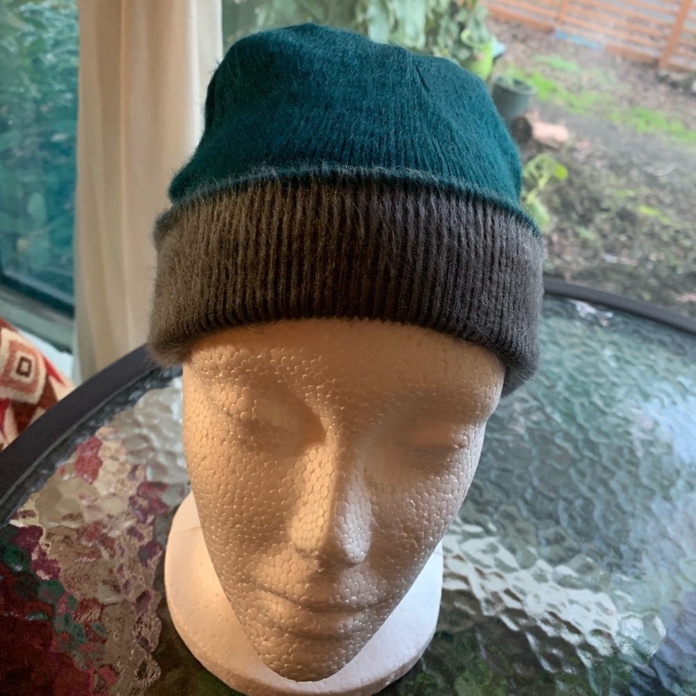 Dark Teal & Dusty Light Gray Alpaca Acrylic Beanie Cap Comfy Warm Ecuadorean Hat